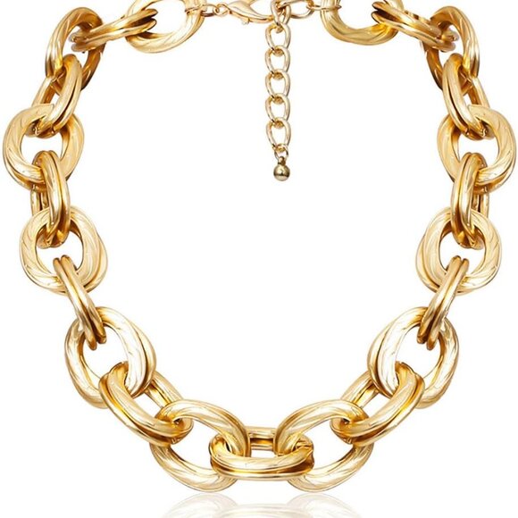 Jewelry - Gold Choker Necklace Cuban Link Double O Chain for Women Punk Hip-hop